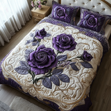 Mystic Violet Rose 3-Piece Quilted Bedding Set NCU0DV3634