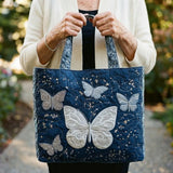 Quilted Tote Bag - Silver Butterfly